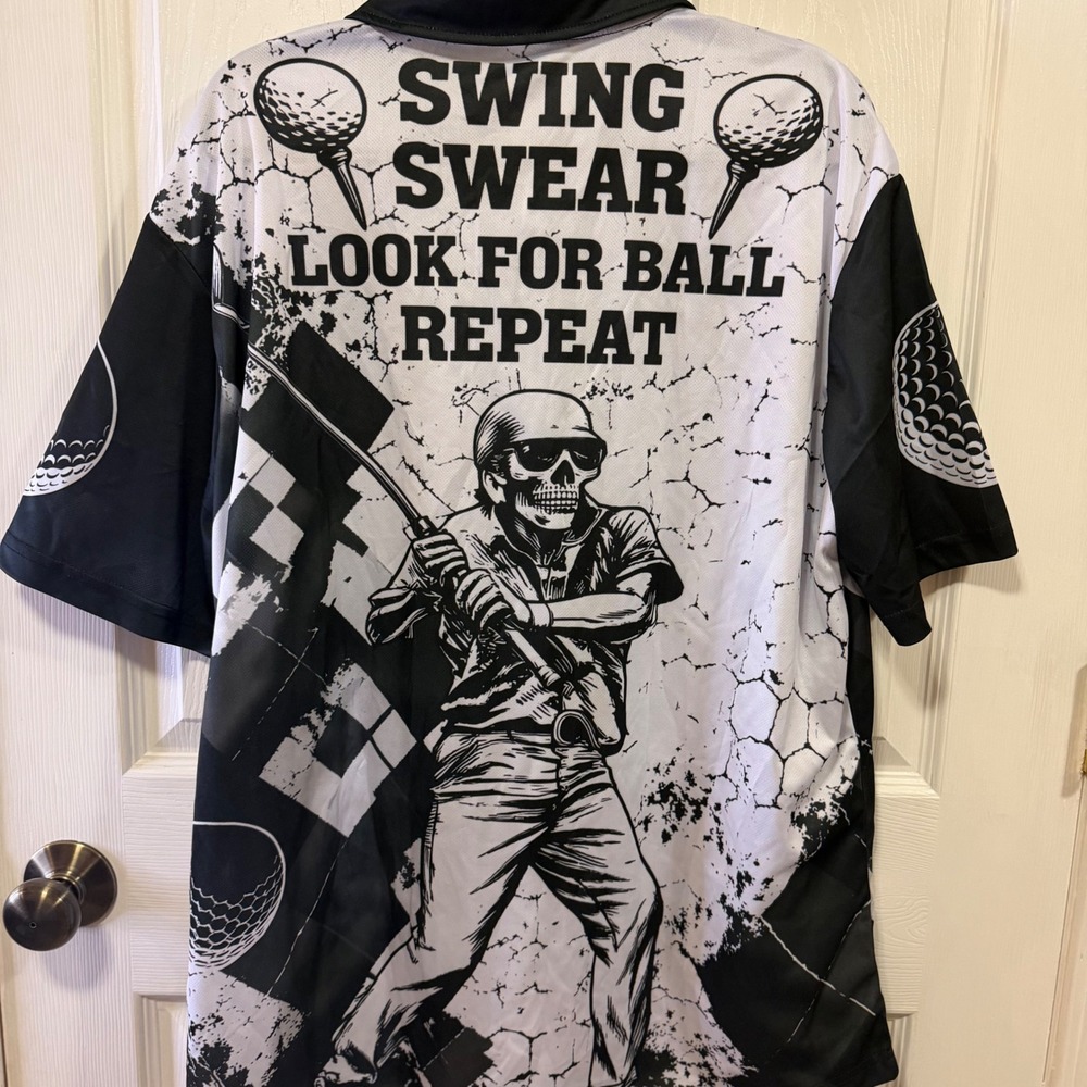 OUFISUN Mens 3XL Skeleton Golf Polo Shirt Black White Graphic Short Sleeve Tee - Picture 2 of 10